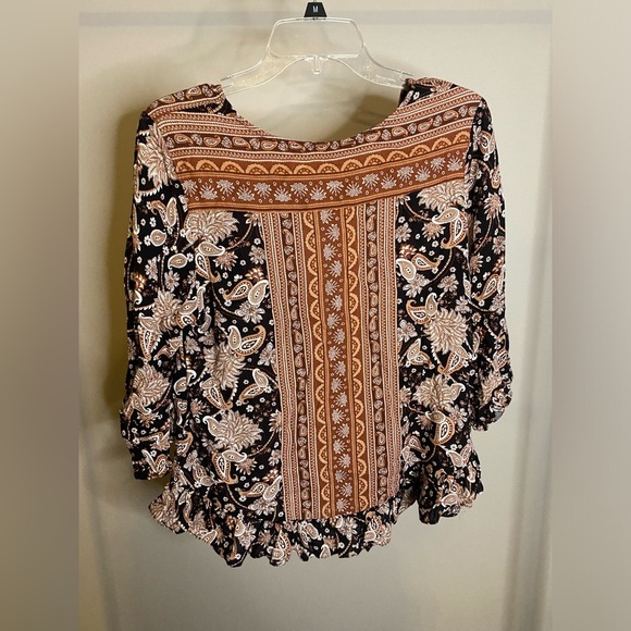 Cynthia Rowley boho brown and black ruffle blouse - Picture 5 of 8